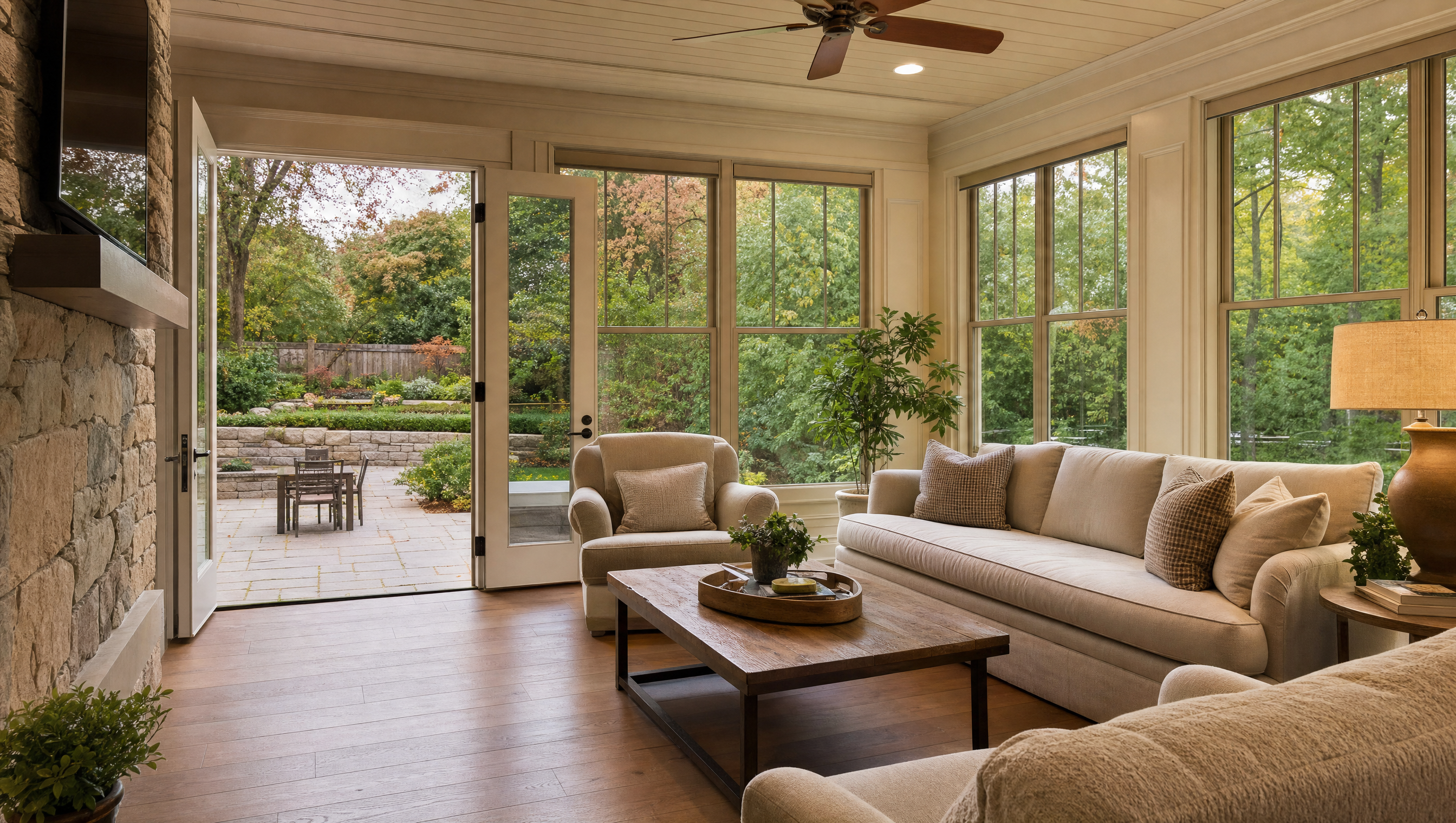 Private sunroom and patio